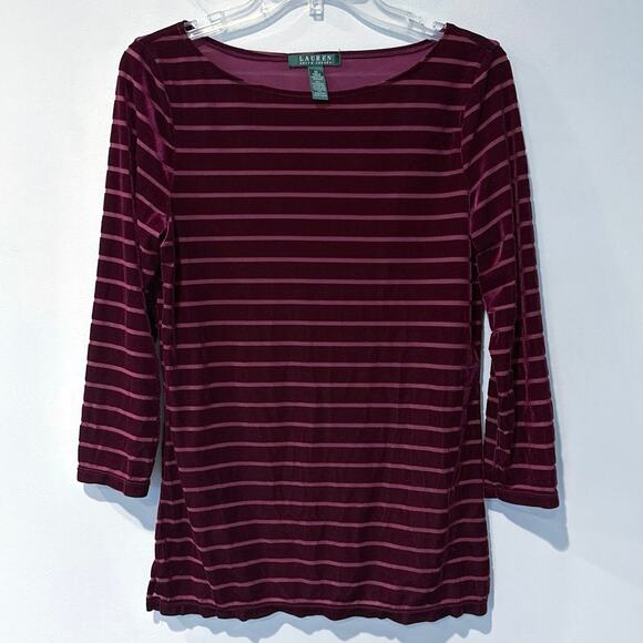 Lauren Ralph Lauren Velvet Burnout 3/4 Sleeve Top Medium - Picture 1 of 4
